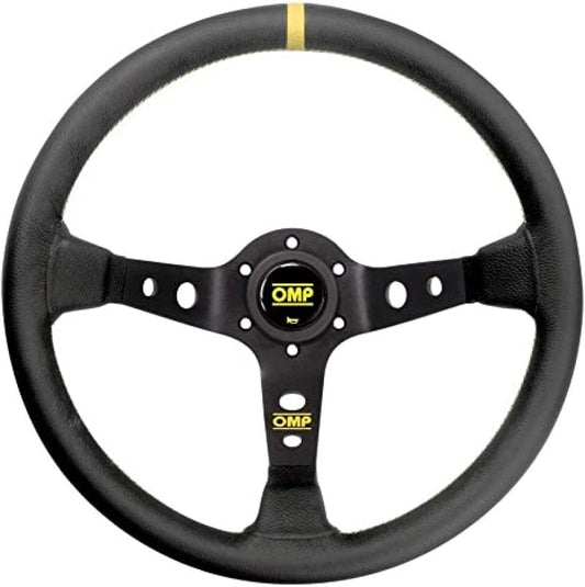 OMP Corsica 350mm 95mm Deep-Dish Leather Steering Wheel - Black with yellow accent – OD0-1956-071