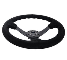 Load image into Gallery viewer, NRG Reinforced Sport Steering Wheel 350mm 3 Inch Deep 5mm Matte Black Spoke Black Suede Black Baseball Stitching - eliteracefab.com