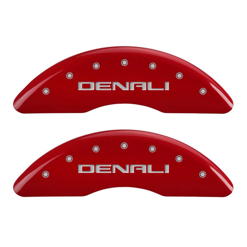 MGP 4 Caliper Covers Engraved Front & Rear Denali Red finish silver ch - eliteracefab.com