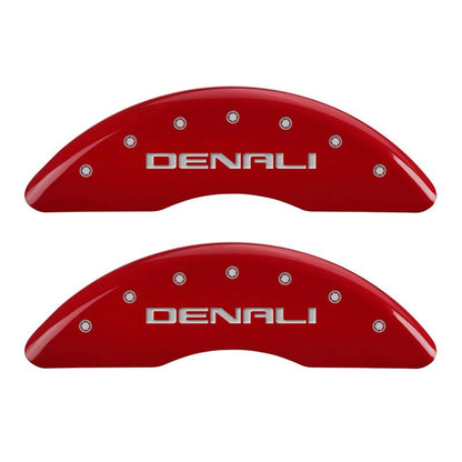 MGP 4 Caliper Covers Engraved Front & Rear Denali Red finish silver ch - eliteracefab.com