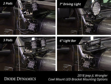 Load image into Gallery viewer, Diode Dynamics 18-21 Jeep JL Wrangler/Gladiator SS6 Cowl LED Bracket Kit - Amber Flood