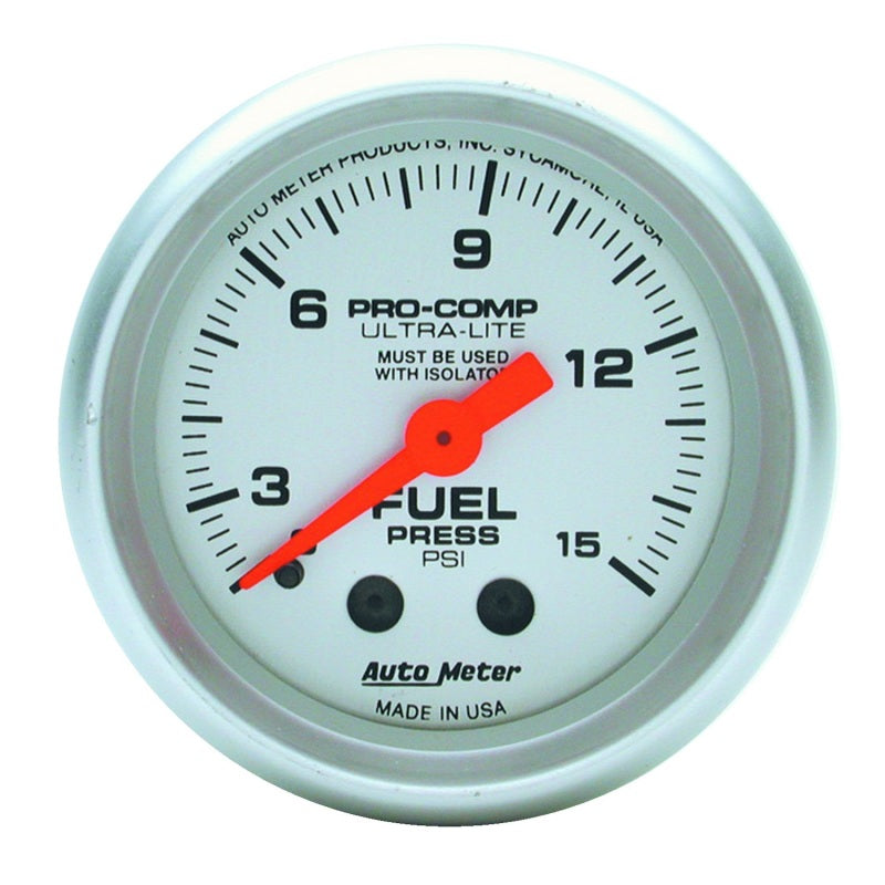 Autometer Ultra-Lite 52mm 0-15 PSI Mechanical Fuel Pressure Gauge 4311