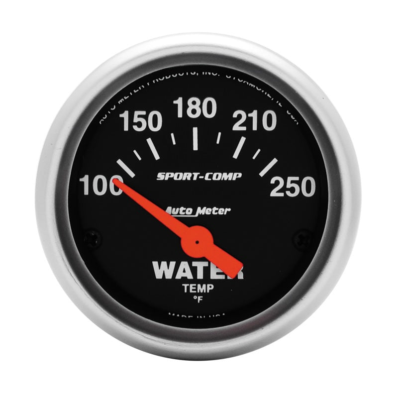 AutoMeter GAUGE; WATER TEMP; 2 1/16in.; 100-250deg.F; ELECTRIC; SPORT-COMP - eliteracefab.com