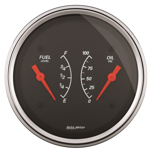 AutoMeter Gauge Dual Fuel & Oilp 3-3/8in. 240 Ohm(e) to 33 Ohm(f) & 100PSI Elec Designer Black 1413