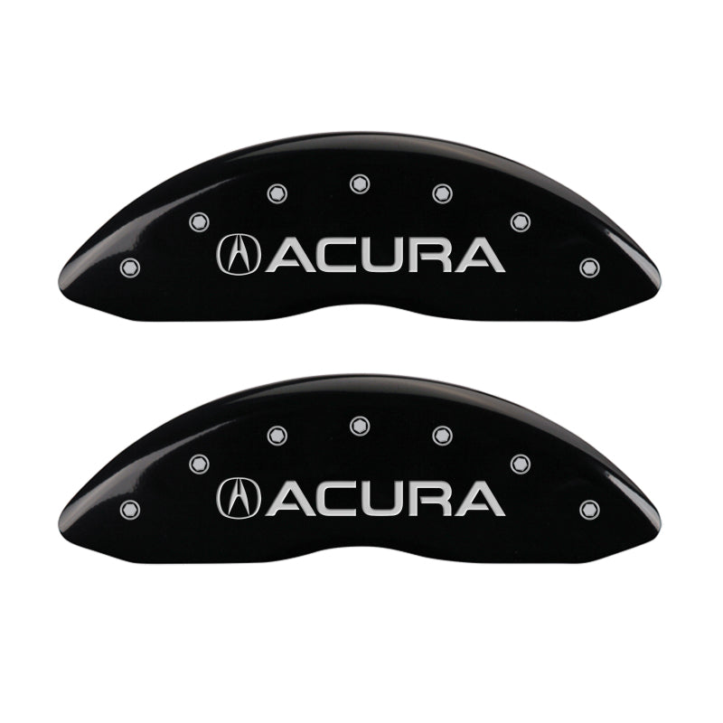 MGP 4 Caliper Covers Engraved Front Acura Engraved Rear MDX Black finish silver ch MGP