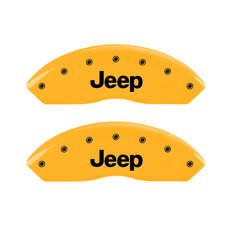 MGP 4 Caliper Covers Engraved Front Jeep Rear Grill Logo Yellow Finish Black Char 2004 Jeep Wrangler MGP