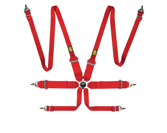 OMP FIRST 3+2 6-Point Pull-Up Racing Harness - Red - FIA 8853-2016 - DA0-0204-B02-061