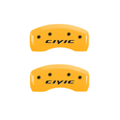 MGP 4 Caliper Covers Engraved Front & Rear Civic Yellow Finish Black Char 2003 Honda Civic MGP
