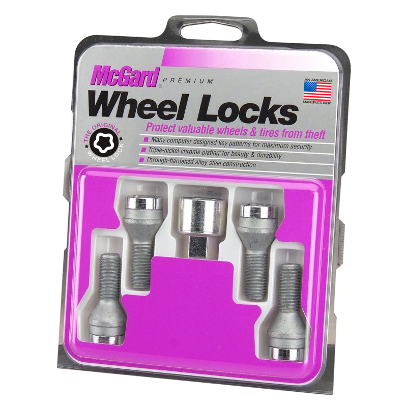 Chrome Bolt Style Cone Seat Wheel Lock Set (M12 x 1.5 Thread Size) – Set of 4 Locks and 1 Key