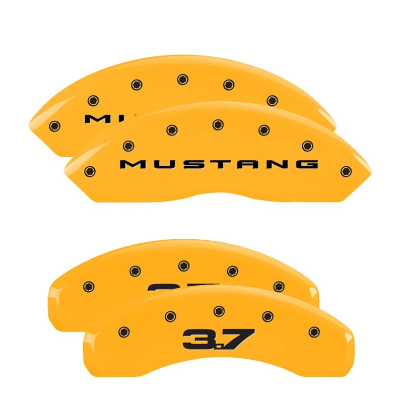 MGP 4 Caliper Covers Engraved Front 2015/Mustang Engraved Rear 2015/37 Yellow finish black ch MGP