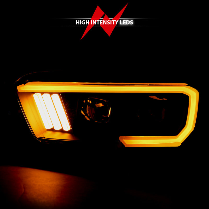 ANZO 2016-2017 Toyota Tacoma Projector Headlights w/ Plank Style Switchback Black w/ Amber - eliteracefab.com