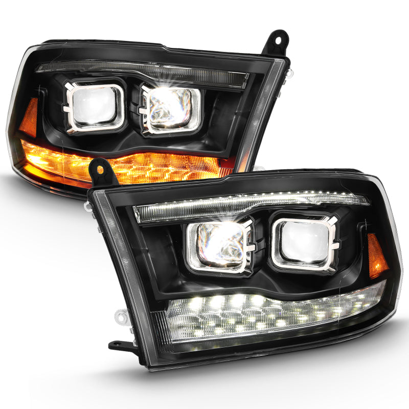 ANZO 2009-2018 Dodge Ram 1500 Led Projector Plank Style Switchback H.L Halo Black Amber (OE Style) - eliteracefab.com