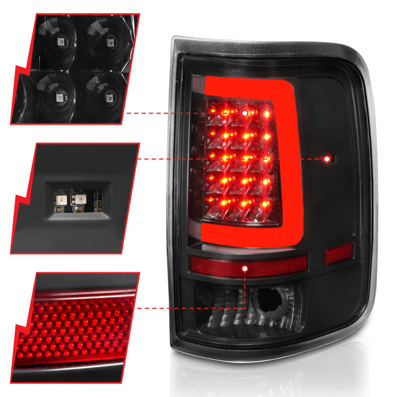 ANZO 2004-2006 Ford F-150 LED Tail Lights w/ Light Bar Black Housing Clear Lens - eliteracefab.com