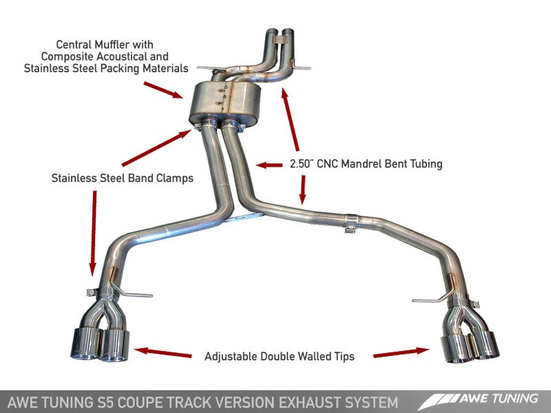 AWE Tuning Audi B8 S5 4.2L Track Edition Exhaust System - Polished Silver Tips - eliteracefab.com