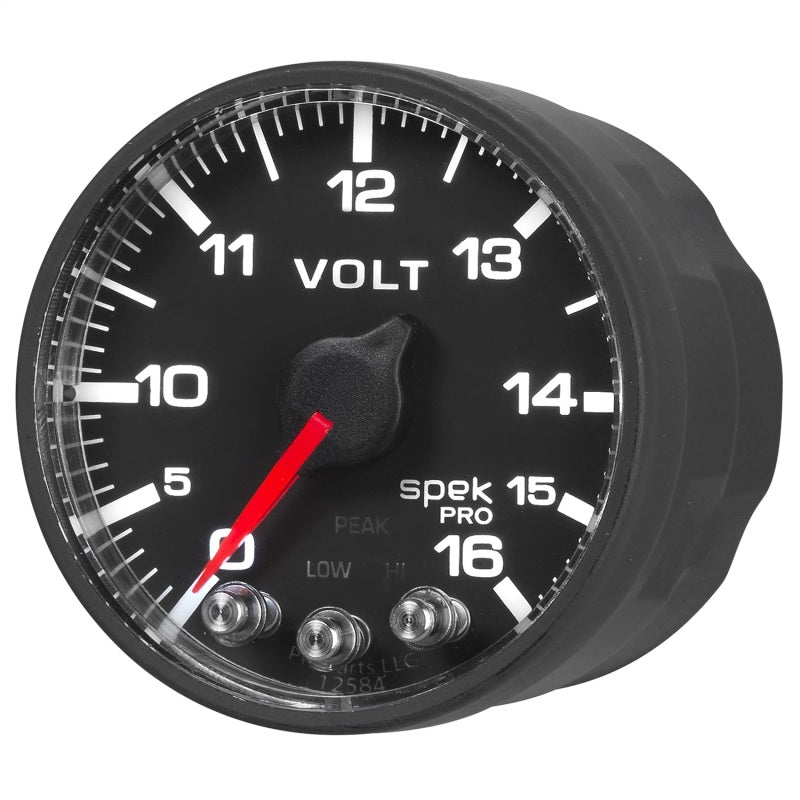 AutoMeter Gauge Voltmeter 2-1/16in. 16V Stepper Motor W/Peak & Warn Blk/Blk Spek-Pro P344328