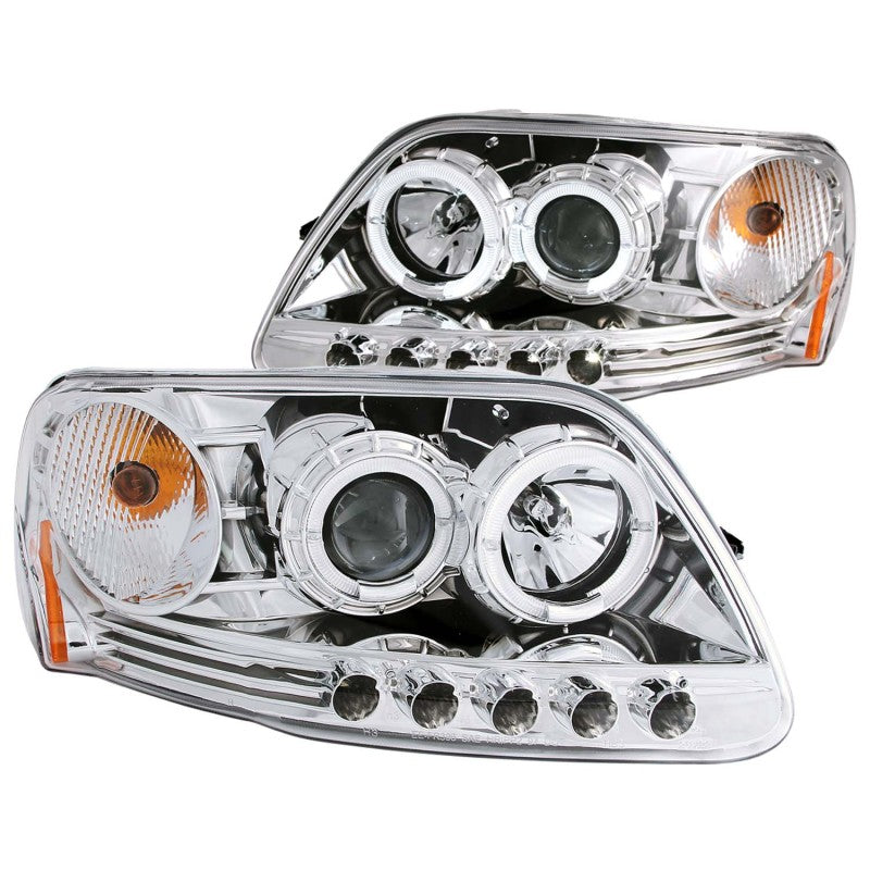 ANZO 1997.5-2003 Ford F-150 Projector Headlights w/ Halo and LED Chrome 1pc - eliteracefab.com