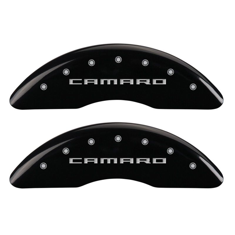 MGP 4 Caliper Covers Engraved Front Gen 5/Camaro Engraved Rear Gen 5/SS Black finish silver ch MGP