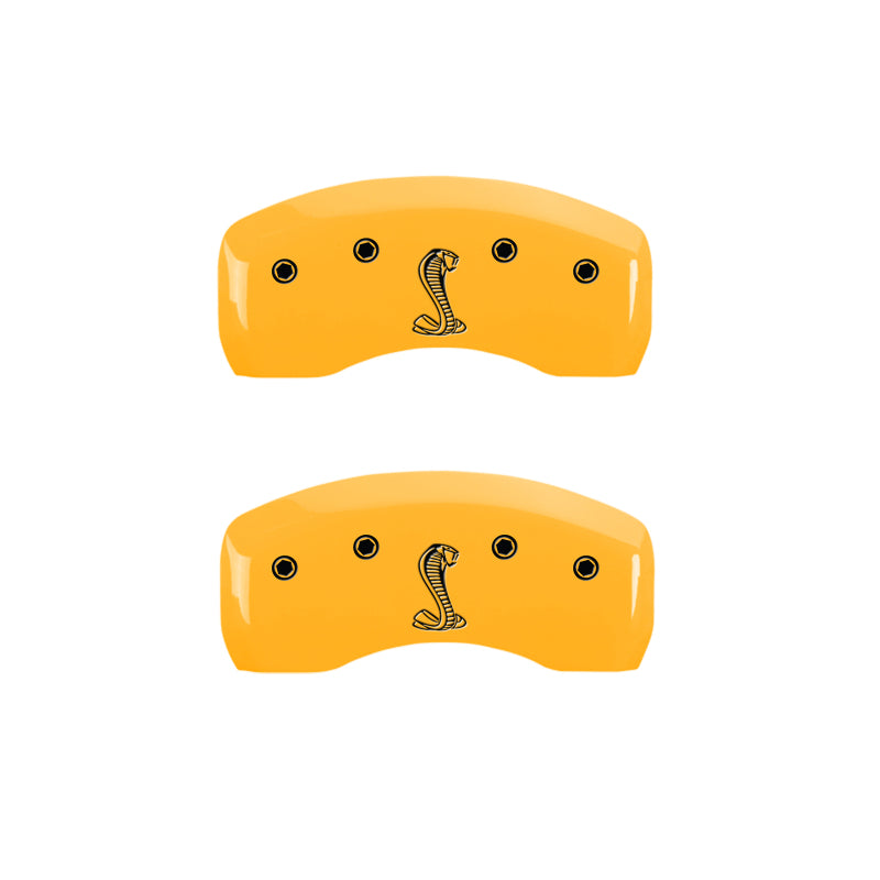 MGP 4 Caliper Covers Engraved Front Cobra Rear Snake Yellow Finish Black Char 2003 Ford Mustang MGP