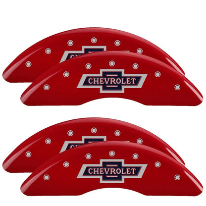 MGP 4 Caliper Covers Engraved F & R 100th Anniv Red Finish Silver Char 2019 Chevy Silverado 3500 HD MGP