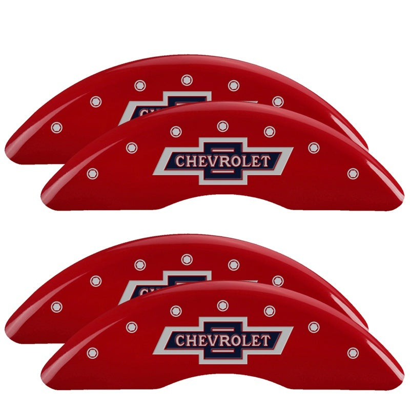 MGP 4 Caliper Covers Engraved F & R 100th Anniv Red Finish Silver Char 2019 Chevy Silverado 3500 HD MGP