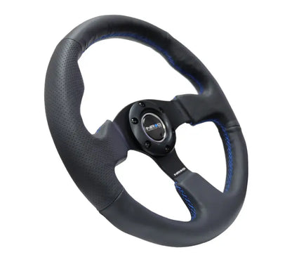 NRG Reinforced Steering Wheel (320mm) Black Leather w/Blue Stitching - eliteracefab.com