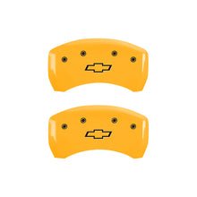 Load image into Gallery viewer, MGP 4 Caliper Covers Engraved Front &amp; Rear Bowtie Yellow finish black ch MGP