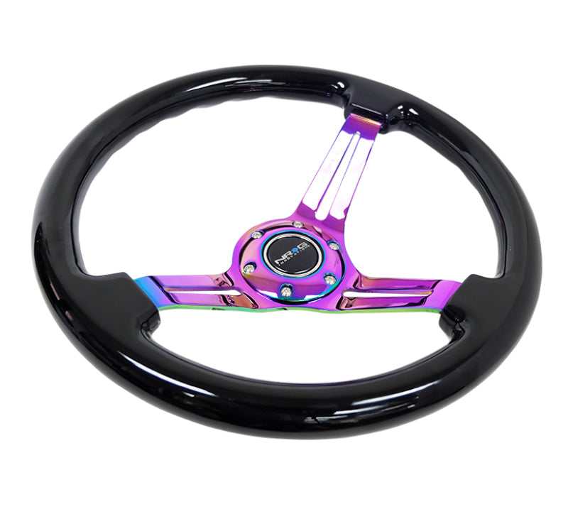 NRG Reinforced Classic Wood Grain Wheel 350mm 3-Spoke Slotted Center Neochrome Black Painted Wood - eliteracefab.com