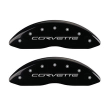 Load image into Gallery viewer, MGP 4 Caliper Covers Engraved Front &amp; Rear C6/Corvette Black finish silver ch - eliteracefab.com