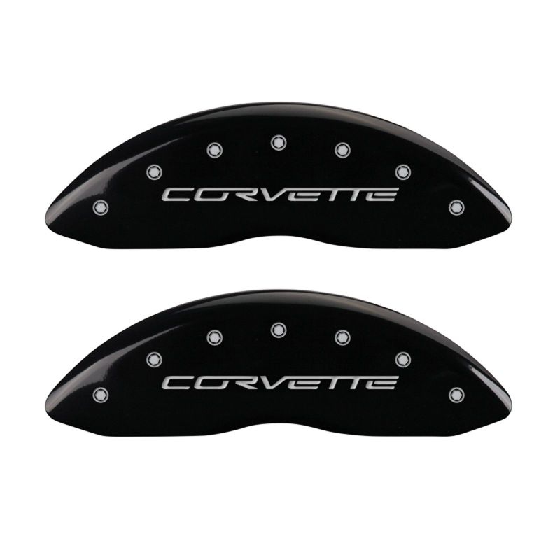 MGP 4 Caliper Covers Engraved Front & Rear C6/Corvette Black finish silver ch - eliteracefab.com