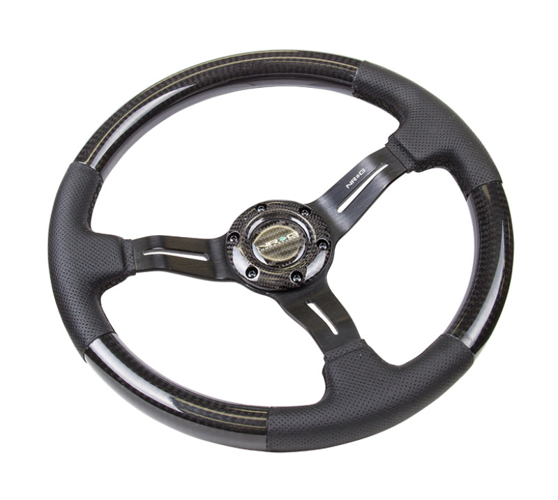 NRG Carbon Fiber Steering Wheel (350mm / 1.5in. Deep) Leather Trim w/Blk Stitch & Slit Cutout Spokes - ST-010CFBS