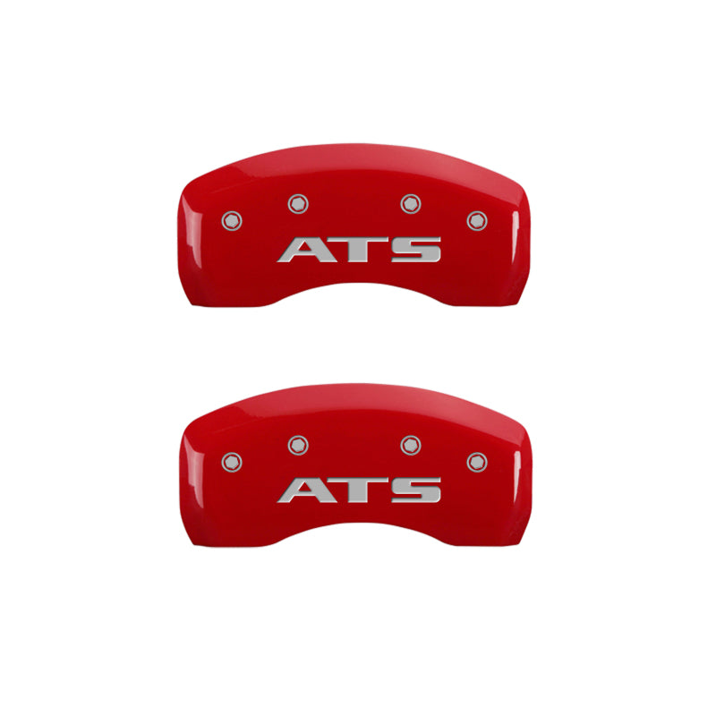 MGP 4 Caliper Covers Engraved Front Cadillac Engraved Rear ATS Red finish silver ch - eliteracefab.com