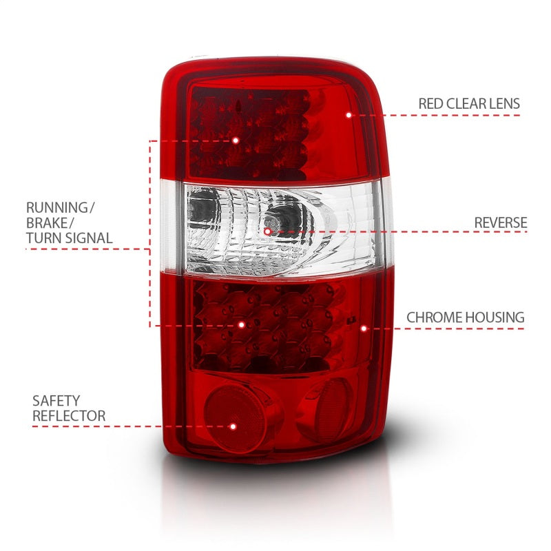 ANZO 2000-2006 Chevrolet Suburban LED Taillights Red/Clear - eliteracefab.com