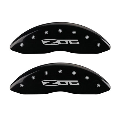 MGP 4 Caliper Covers Engraved Front C6/Corvette Engraved Rear C6/Z06 Black finish silver ch MGP