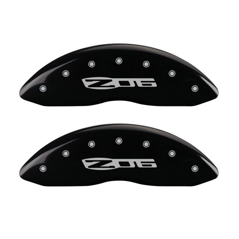 MGP 4 Caliper Covers Engraved Front C6/Corvette Engraved Rear C6/Z06 Black finish silver ch MGP