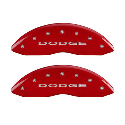 MGP Front set 2 Caliper Covers Engraved Front With out stripes/Dodge Red finish silver ch MGP