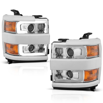 ANZO USA Chevrolet Silverado Hd Projector Headlights W/ Plank Style Switchback Chrome W/ Amber Chrome Rim; 2015-2017 - eliteracefab.com