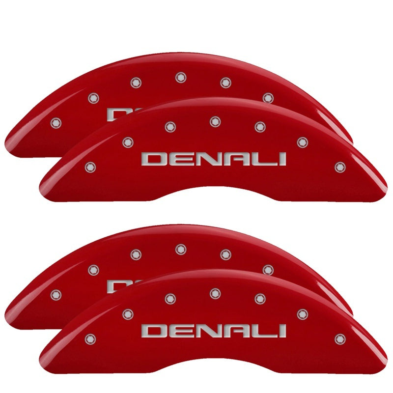 MGP 4 Caliper Covers Engraved Front & Rear Denali Red finish silver ch - eliteracefab.com