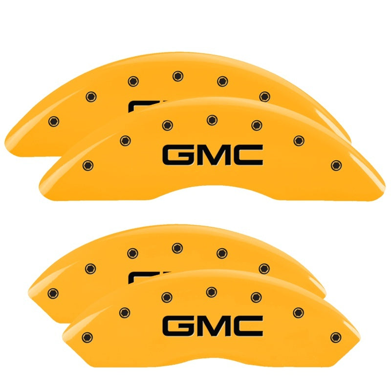 MGP 4 Caliper Covers Engraved Front & Rear GMC Yellow finish black ch MGP