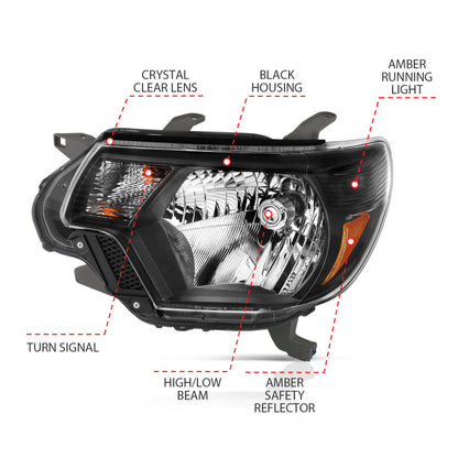 ANZO 2012-2015 Toyota Tacoma Crystal Headlights Black - eliteracefab.com