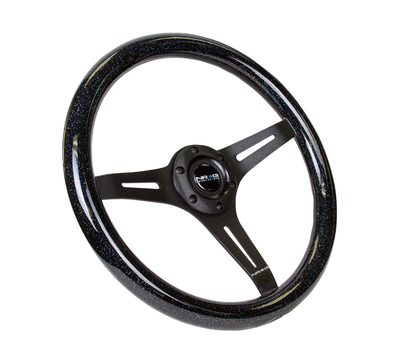 NRG Classic Wood Grain Steering Wheel 350mm black 3-Spokes Black Sparkled Color Grip - eliteracefab.com