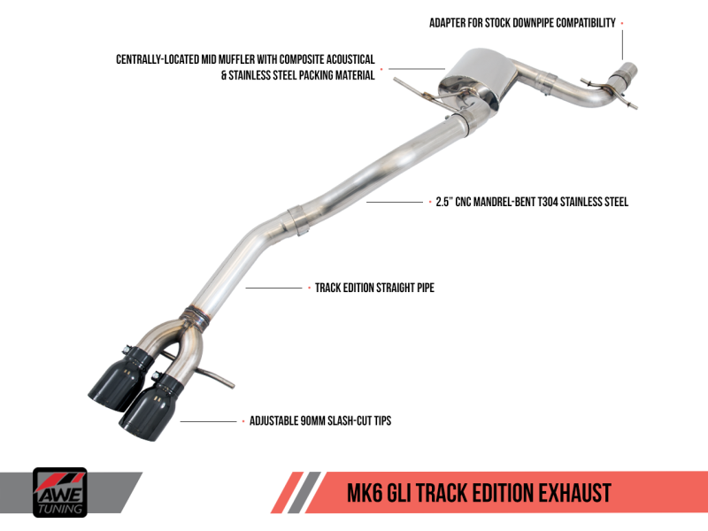 AWE Tuning Mk6 GLI 2.0T - Mk6 Jetta 1.8T Track Edition Exhaust - Diamond Black Tips - eliteracefab.com