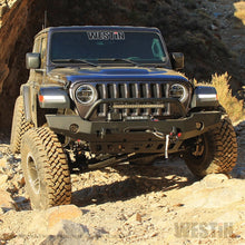 Load image into Gallery viewer, Westin 18-19 Jeep Wrangler JL WJ2 Full Width Front Bumper w/Bull Bar Textured Black - eliteracefab.com