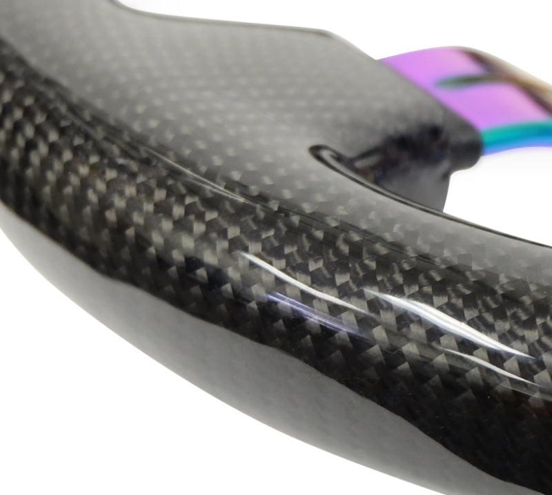 NRG Carbon Fiber Steering Wheel (350mm / 1.5in. Deep) Neochrome 3-Spoke Design w/Slit Cuts - ST-010MC-CF