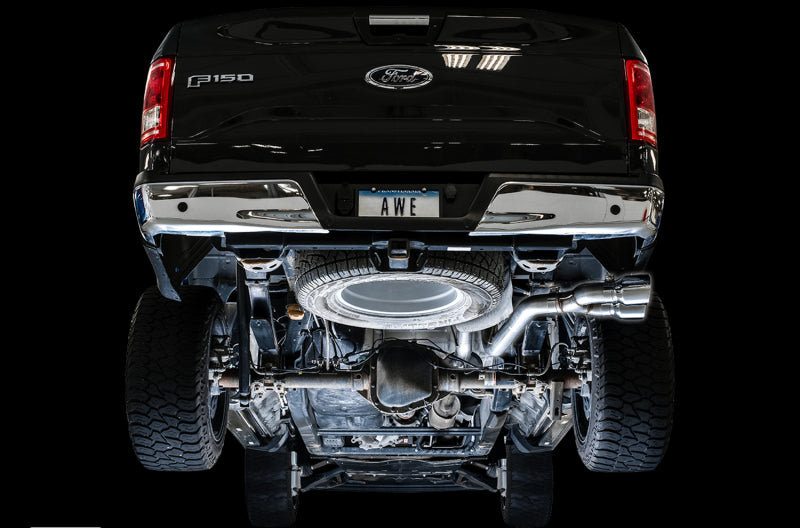 AWE Tuning 2015+ Ford F-150 0FG Single Exit Performance Exhaust System w/4.5in Chrome Silver Tips AWE Tuning