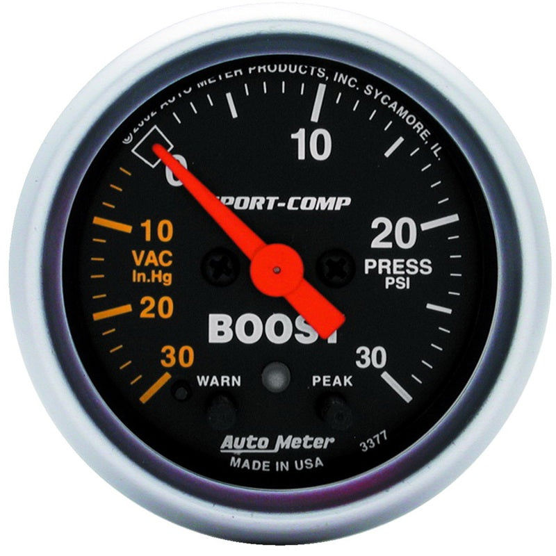 Autometer Sport-Comp 52mm 30 PSI Electronic Peak Memory/Warning Boost Gauge - eliteracefab.com