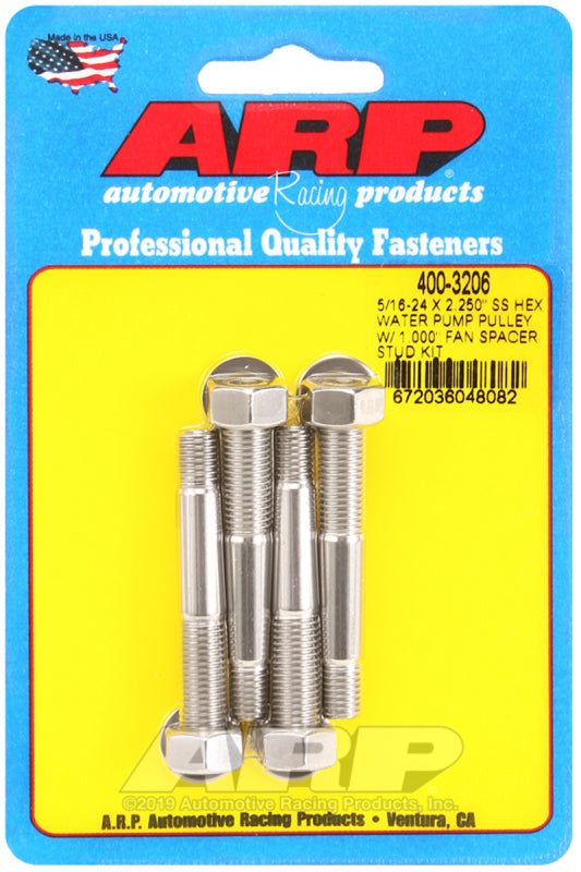 ARP 5/16-24 X 2.250 SS Hex Water Pump Pulley w/ 1.000in Fan Spacer Stud Kit ARP