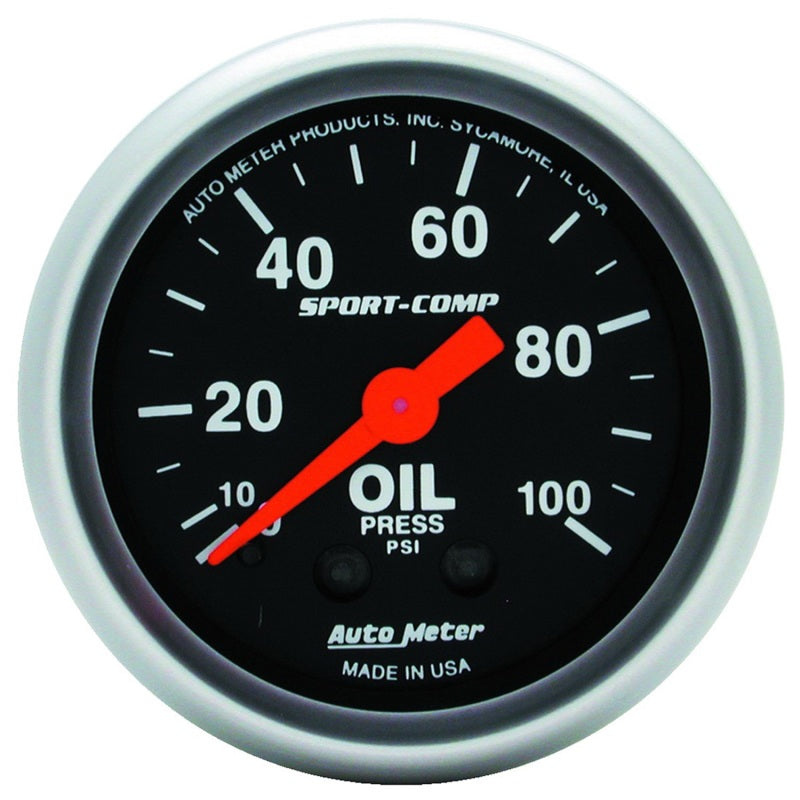 AutoMeter GAUGE; OIL PRESSURE; 2 1/16in.; 100PSI; MECHANICAL; SPORT-COMP - eliteracefab.com