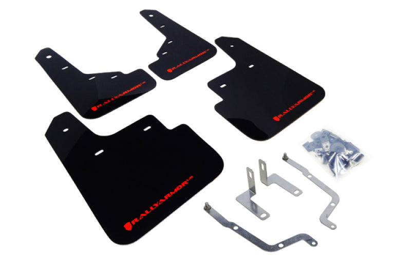 Rally Armor UR Mudflaps Urethane - Mazda 3 2014-2015 - Black/Red - eliteracefab.com