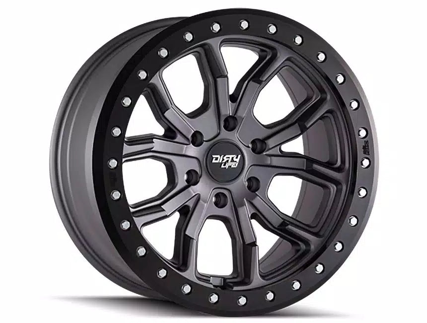 Dirty Life 9303 DT-1 17x9/5x127 BP/-12mm Offset/78.1mm Hub Matte Gunmetal Wheel - Beadlock Dirty Life