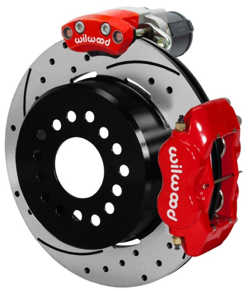 Wilwood Forged Dynalite Rear Electronic Parking Brake Kit - Red Powder Coat Caliper - D/S Rotor Wilwood